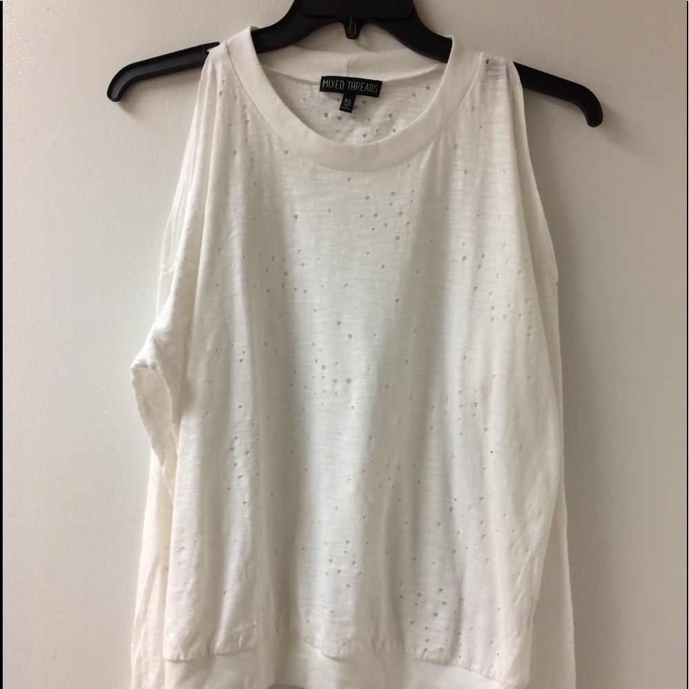 Mixed thread cold shoulder top